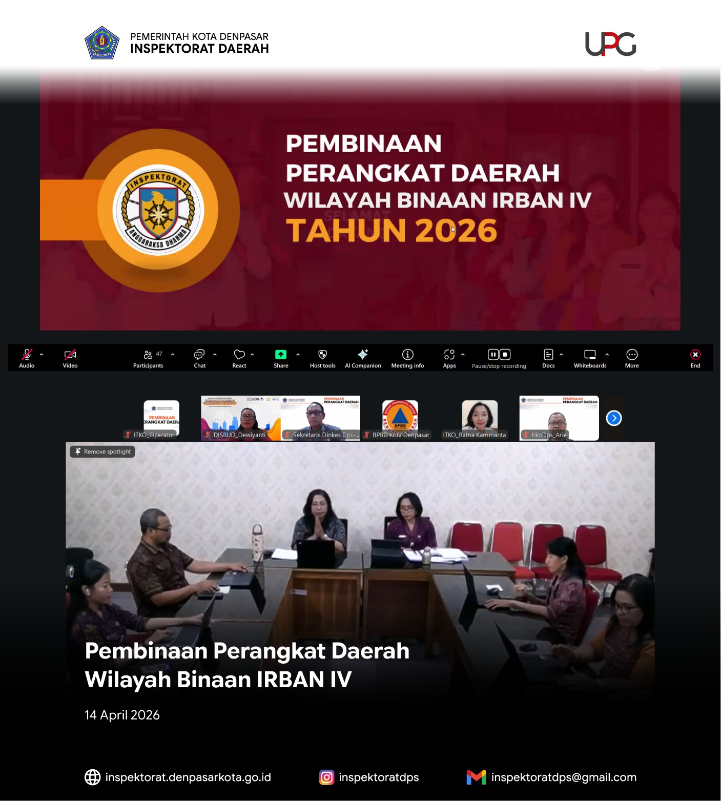 Pembinaan Perangkat Daerah Tahun 2026, Wilayah binaan Irban IV.